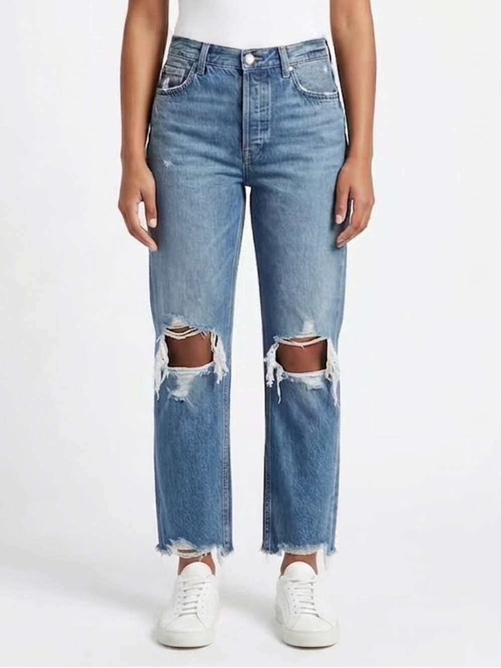 We The Free Distressed Boyfriend Straight Leg Jeans 26 Button Fly 29” waist